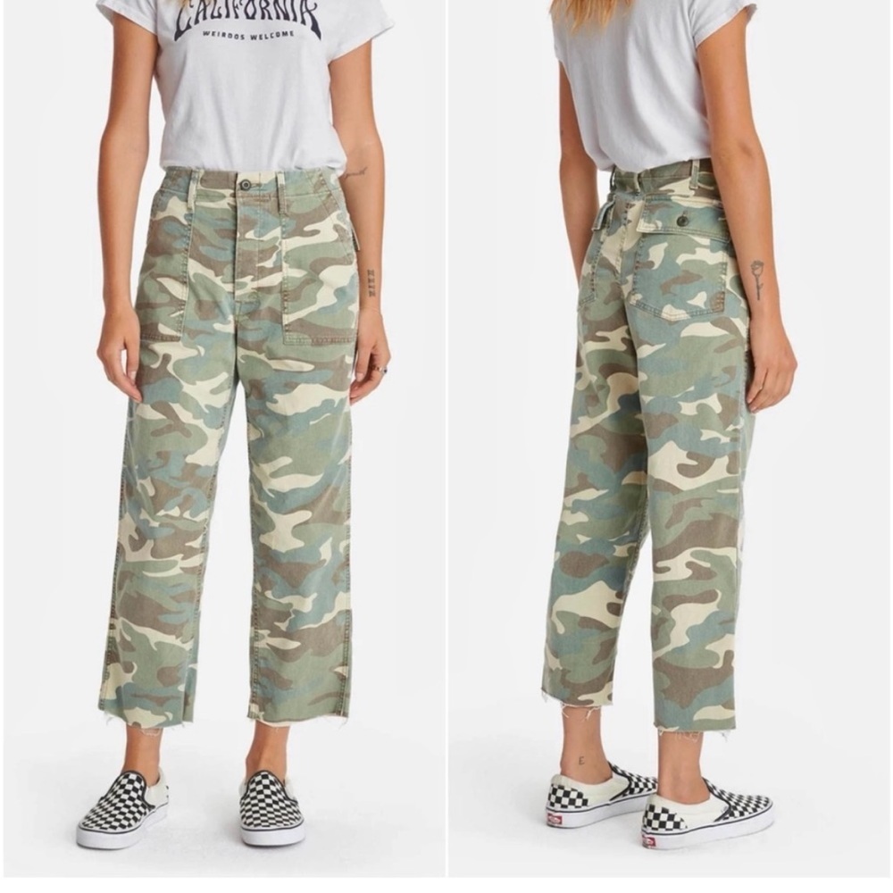 Mother Patch Private Pocket Ankle Fray Camouflage Pants